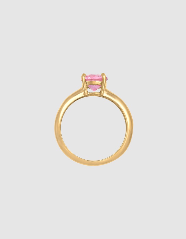 Elli Jewelry - Pink Zirconia Solitaire Ring in Gold-Plated 925 Silver