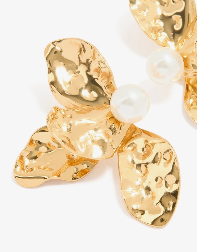 Lovisa - Waterproof Gold Plated Stainless Steel Large Flower Pearl Stud Earrings