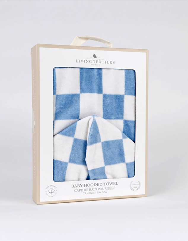 Living Textiles - Hooded Towel - Checkered Blue