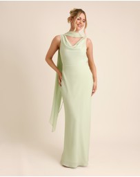 Six Stories - Plunge Cowl Front Chiffon Bridesmaid Dress with Neck Scarf