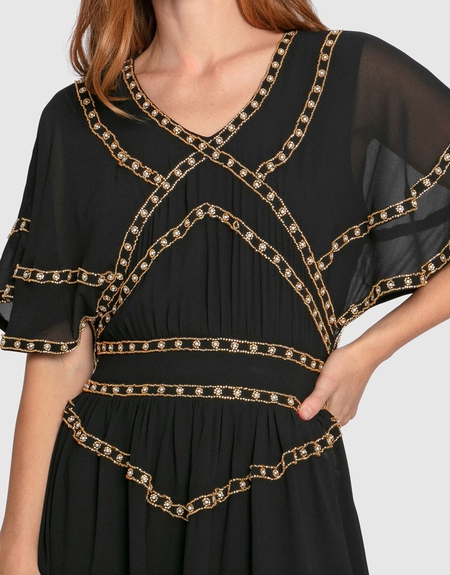 Belle & Bloom - Golden Mark Beaded Trim Mini Dress