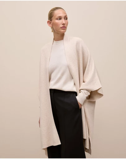 Trenery - Cotton Cashmere Blend Poncho in Oat Marle