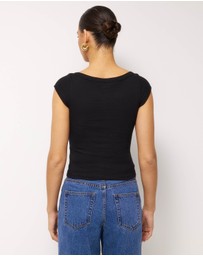 AERE - Boat Neck Cap Sleeve T-Shirt