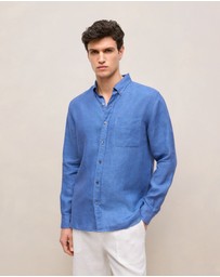 Trenery - Regular Fit Delave Linen Long Sleeve Shirt in Mineral Blue