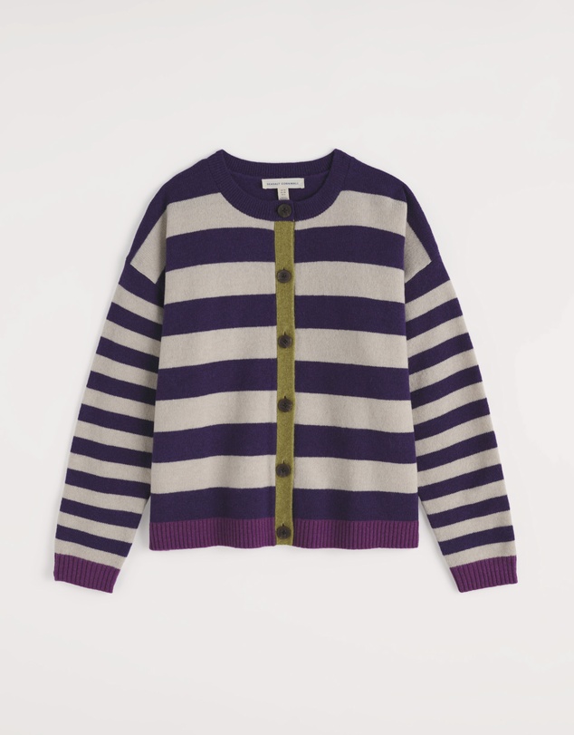 Seasalt - Seasalt Cornwall Purple Pinwell Striped Cardigan Made With Lambswool