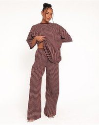 Petal & Pup - Wilda Knit Pant - Burgundy Cream Stripe