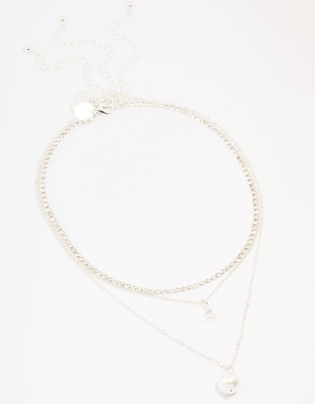 Lovisa - Silver Plated Cupchain Pear & Pearl Necklace