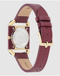 Furla - Arco Square Gold-Tone Dark Red Leather Watch