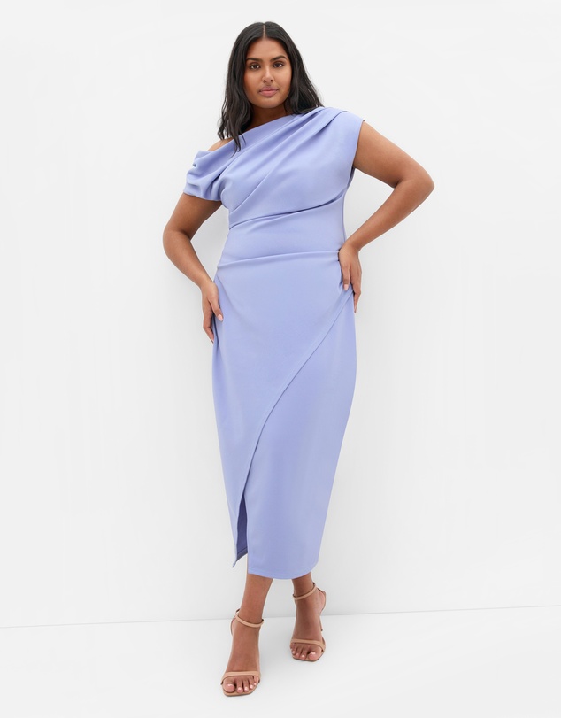 City Chic - Plus size Sassy Off Shoulder Dress - dusty blue