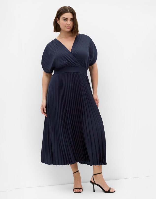 City Chic - Plus size Elia Pleat Dress - petrol
