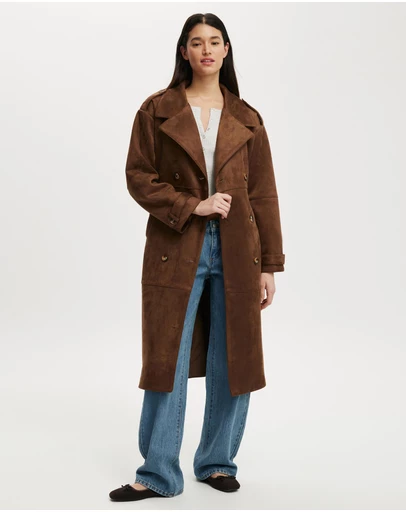 Cotton On - Faux Suede Trench Coat
