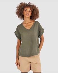 CAMIXA - Martina Linen V-Neck T-shirt
