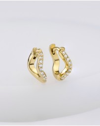 Wanderlust + Co - Scallop Pave Gold 8mm Baby Huggie Earrings