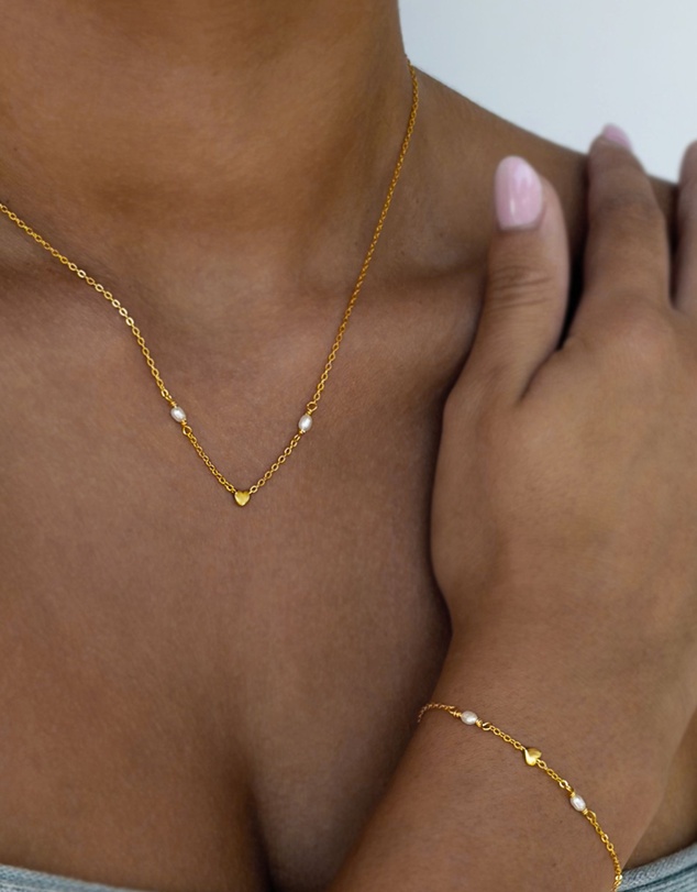 SAINT VALENTINE - Heart & Pearl Bracelet - Gold