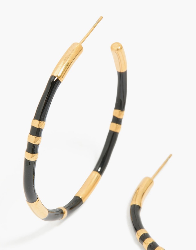 Lovisa - Waterproof Gold Plated Stainless Steel Black Enamel Striped Hoop Earrings