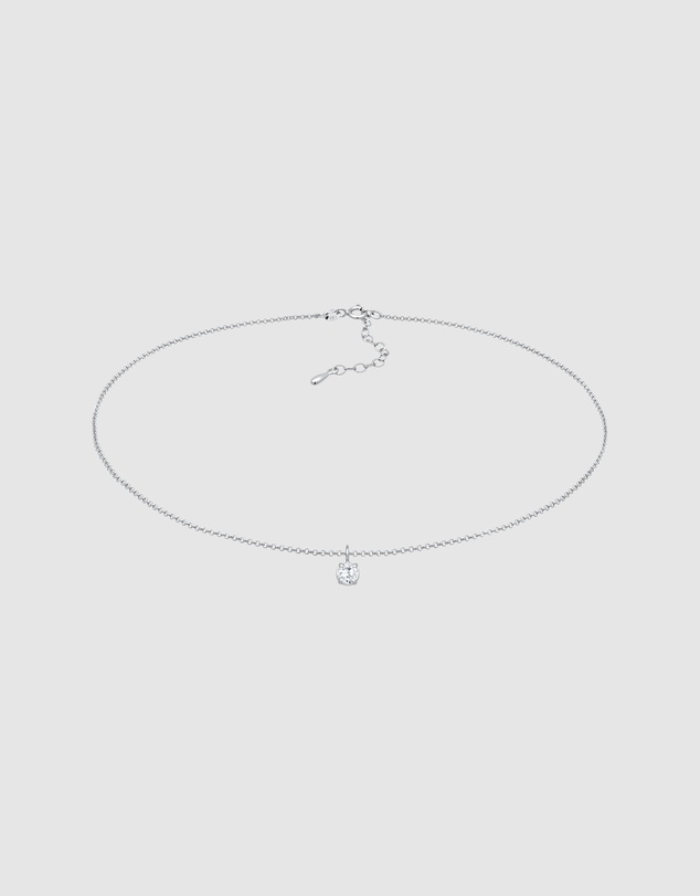 Elli Jewelry - Zirconia Solitaire Choker Necklace in 925 Silver