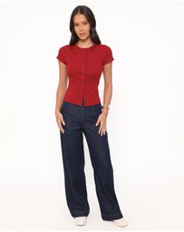 Petal & Pup - Tylarah Short Sleeve Cardigan Top - Red