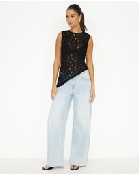 Dazie - Iris Asymmetrical Sheer Lace Top