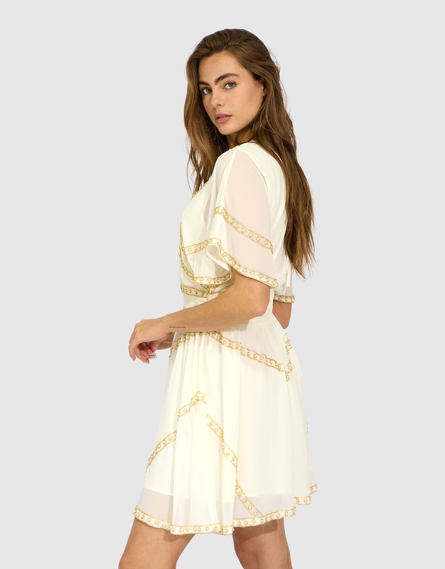Belle & Bloom - Golden Mark Beaded Trim Mini Dress