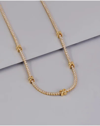 Wanderlust + Co - Pave 14K Gold Vermeil Petite Tennis Necklace