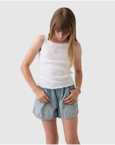 GAP - French Square Neck Ribbed Logo Tank - Teens