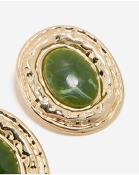 Lovisa - Gold Dark Green Enamel Statement Round Earrings