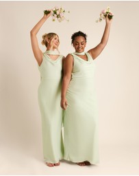 Six Stories - Plunge Cowl Front Chiffon Bridesmaid Dress with Neck Scarf