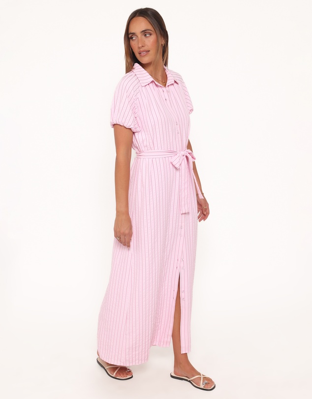 Petal & Pup - James Button Through Maxi Dress - Pink Stripe