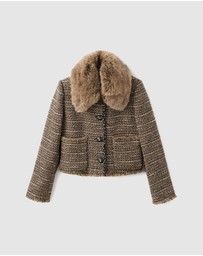 M.N.G - Tweed Jacket With Fur Collar