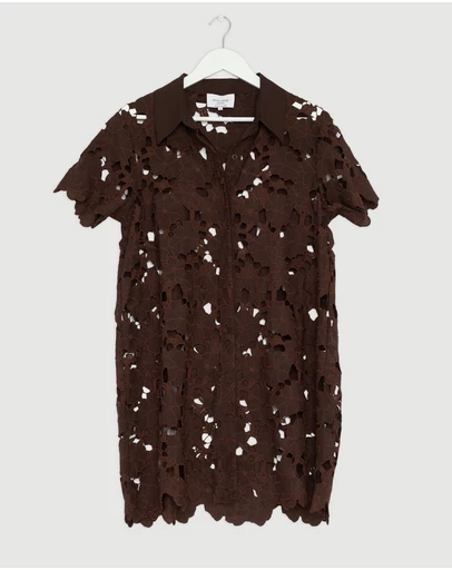 Revibe - Repaired Minima Esenciales Maeve Embroidered Mini Shirt Dress - AU 12