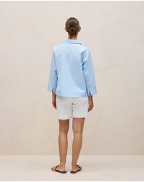 Trenery - Fine Poplin Popover Shirt in Blue Marble