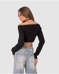 EDIKTED - Lainey V Neck Knit Crop Top