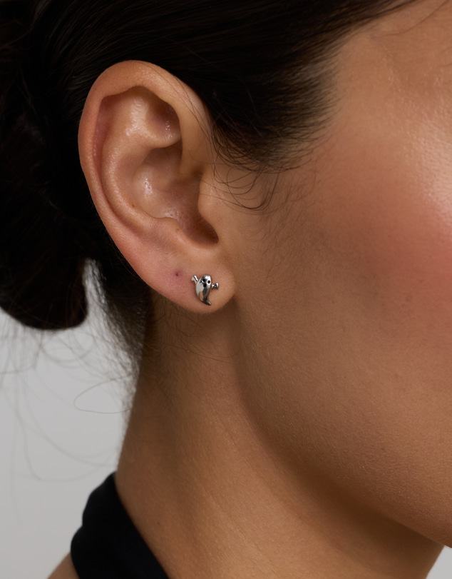 Michael Hill - Ghost Halloween Stud Earrings with Black Enamel in Sterling Silver