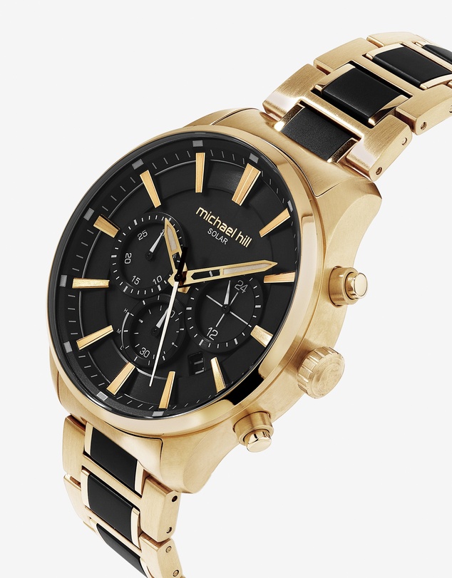 Michael Hill - Solar Powered Men's Watch with Gold and Black Tone in Stainless Steel