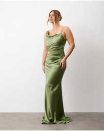 Six Stories - Cowl Front Asymmetrical Satin Bridesmaid Dress