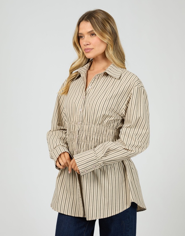 All About Eve - Aae Ruched Stripe Shirt Natural