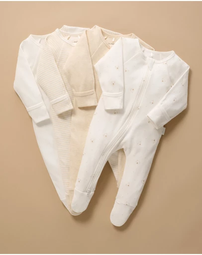 Purebaby - 4 Pack Zip Growsuit -Babies