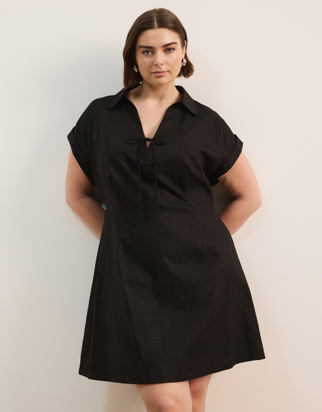 Atmos&Here Curvy - Marni Linen Blend Tie Front Mini Dress