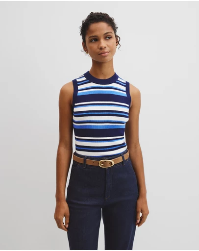 Country Road - Australian Merino Crew Neck Stripe Knit Tank
