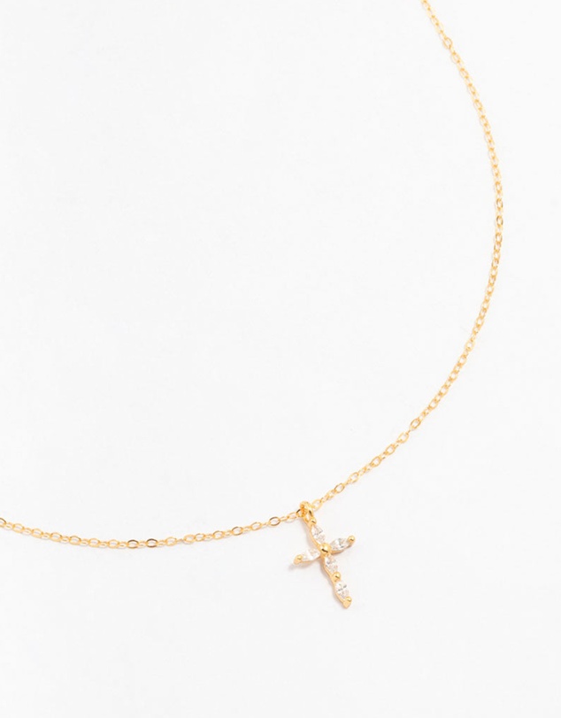 Lovisa - Gold Plated Sterling Silver Cubic Zirconia Cross Necklace
