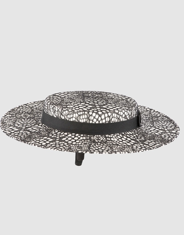 Max Alexander - White & Black lace-covered Boater Hat