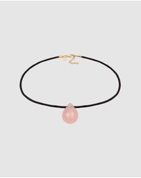 Elli Jewelry - Necklace Choker Drop Pendant Satin With Quartz Pink In 925 Sterling Silver Gold Plated