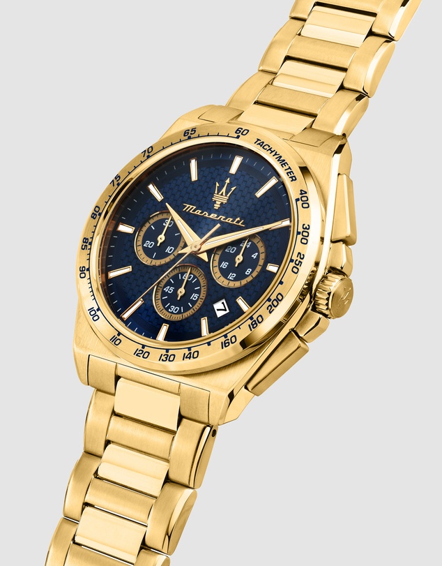 Maserati - Maserati Velocita 43mm Chrono Blue Dial Gold Stainless Steel Strap Watch
