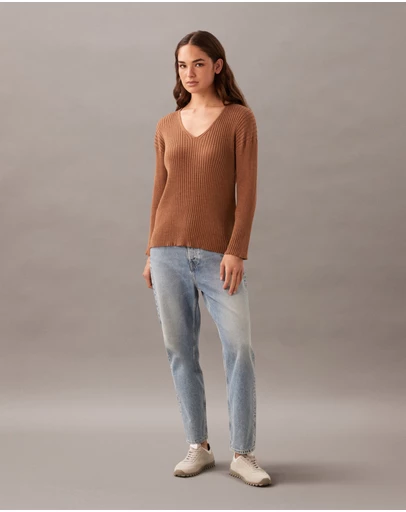 Calvin Klein - Rib V-Neck Long Sleeve Top