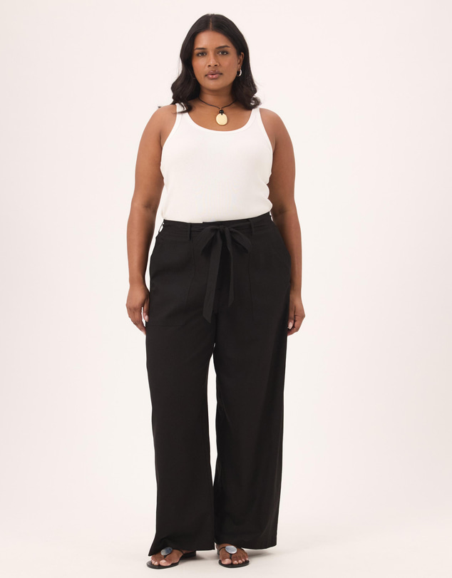Atmos&Here Curvy - Ava Linen Blend Tie Waist Wide Leg Pants