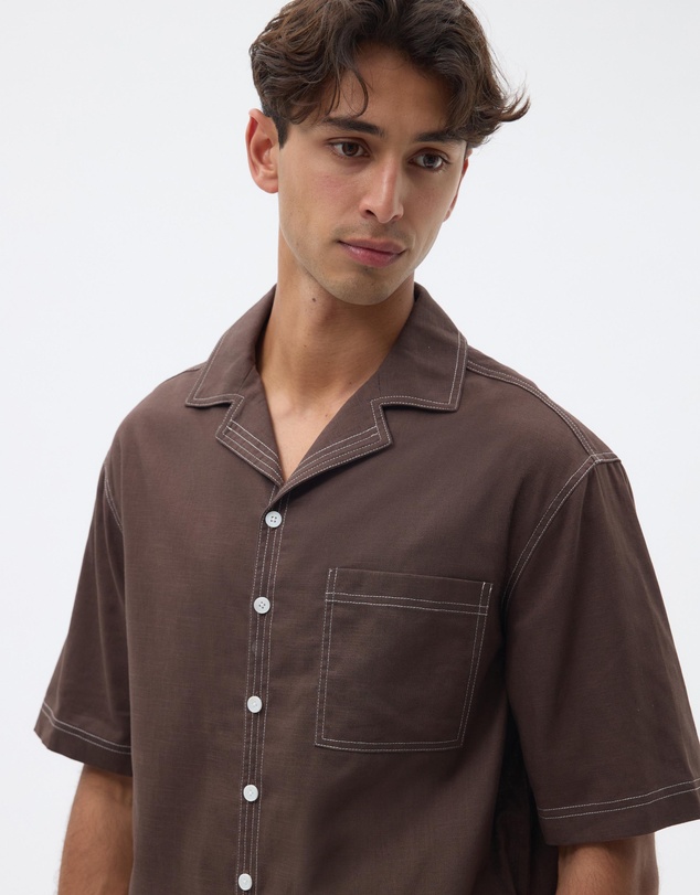 AERE - Linen Blend Contrast Stitch Shirt