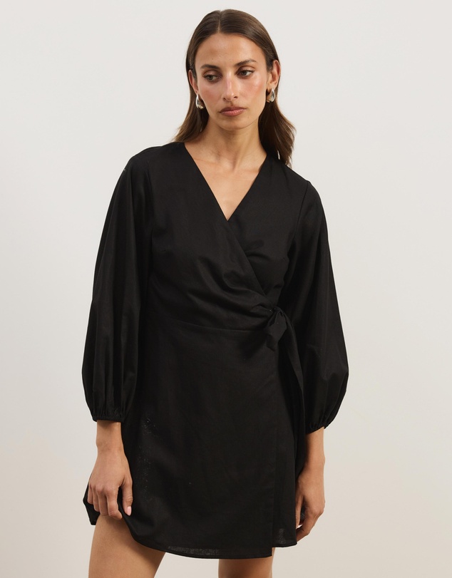 Atmos&Here - Lisa Linen Blend Wrap Mini Dress