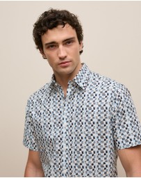 Trenery - Reed Poplin Short Sleeve Shirt in Navy
