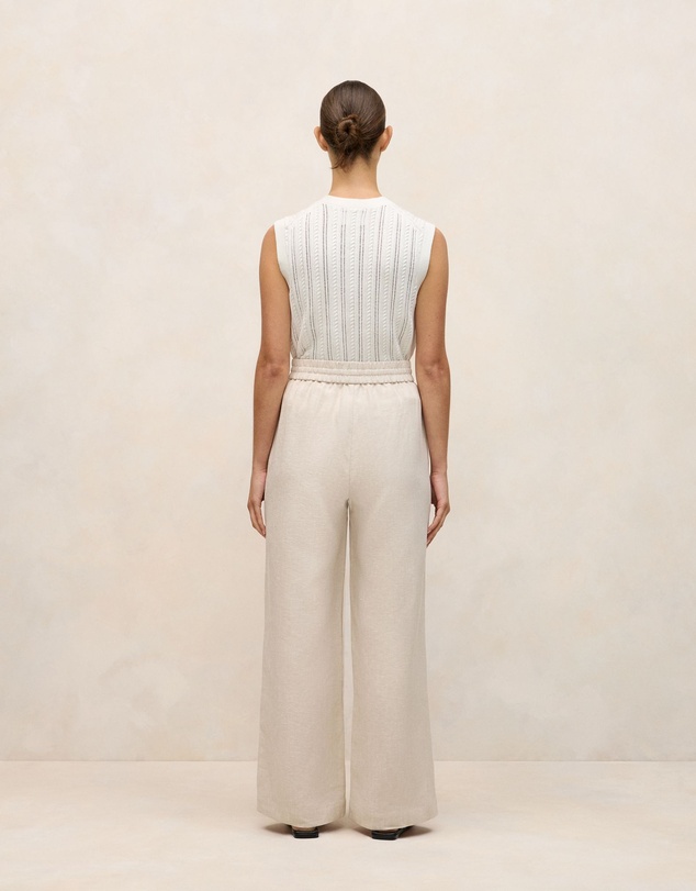 Trenery - Yarn Dyed Linen Drawcord Wide Leg Pant in Flax
