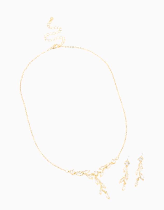 Lovisa - Gold Plated Cubic Zirconia Vine Drop Earrings & Necklace Set